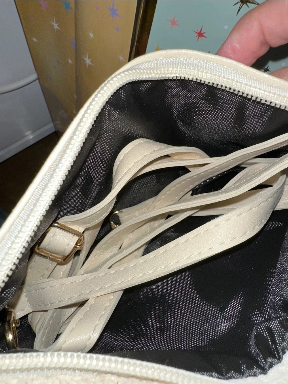 Beige Crochet Crossbody Bag by